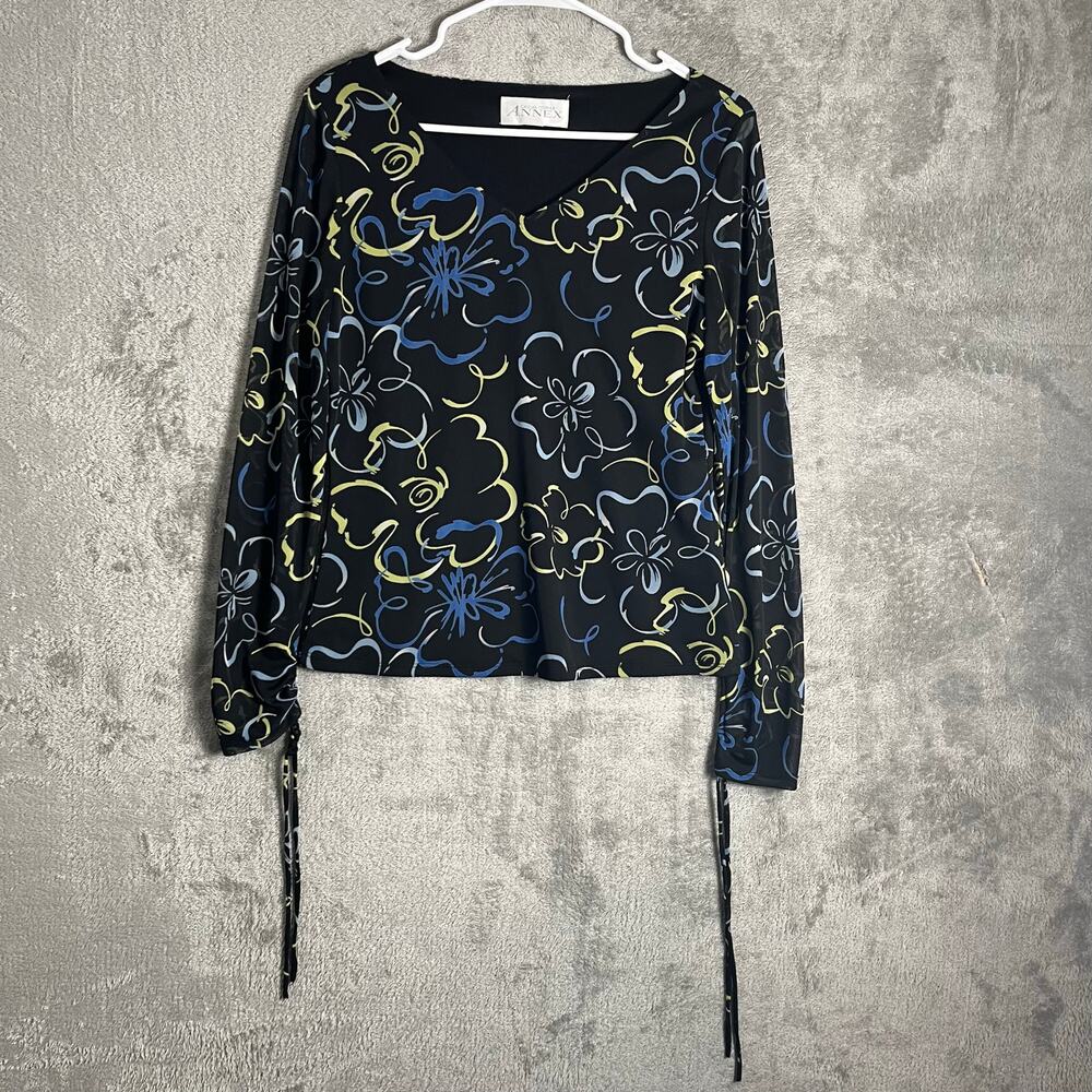 Vintage Y2K Artsy‎ Floral Sheer Sleeves Shirt Sz Small Retro Abstract Y2K Baddie